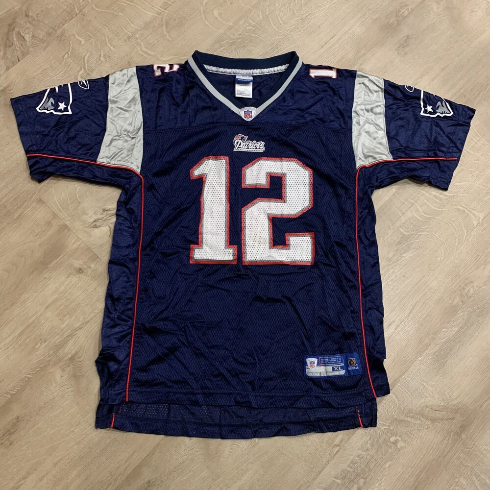 Reebok NFL New England Patriots Tom Brady # 12 Jersey Youth Boys XL (18-20) Navy - Picture 1 of 7